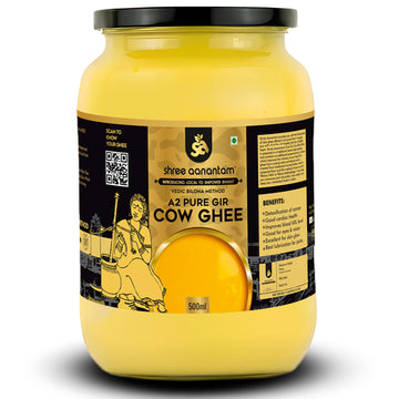 A2 Gir Cow Desi Ghee | Made with Vedic Bilona Method | Hand churned | Pure, Healthy and Natural | Grass Fed Cows | Glass Jar